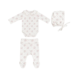 BEBE ORGANIC AMORA COLLAR ONESIE 3PC SET (NB-6M)