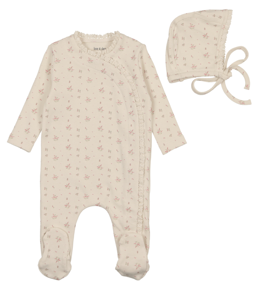 BEE & DEE BLOSSOMS FOOTIE W/BONNET (3M-9M)