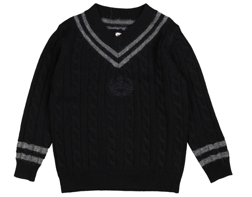 BELATI CABLE V-NECK EMBLEM KNIT TOP(2-16Y)