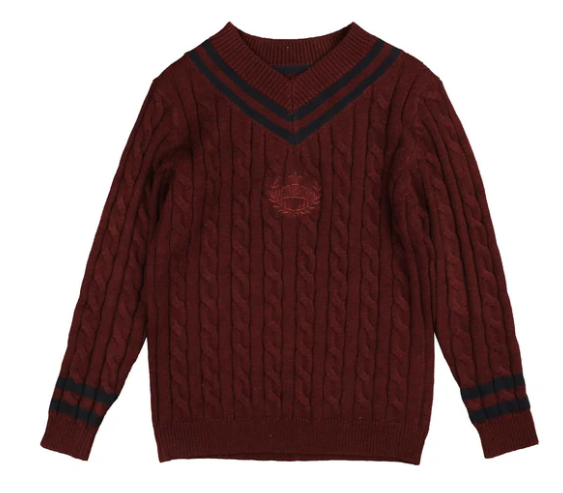 BELATI CABLE V-NECK EMBLEM KNIT TOP(2-16Y)