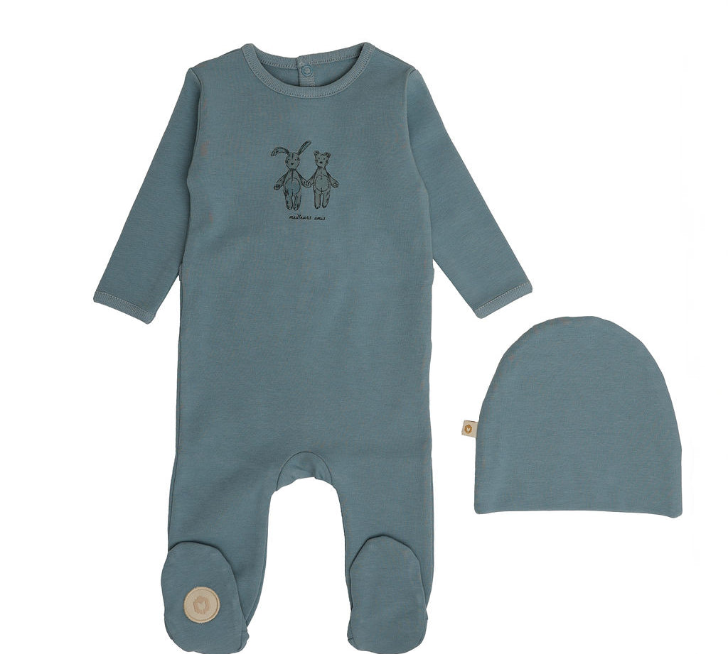 MON TRESOR BEST FRIENDS FOOTIE & HAT SET (3M-6M)