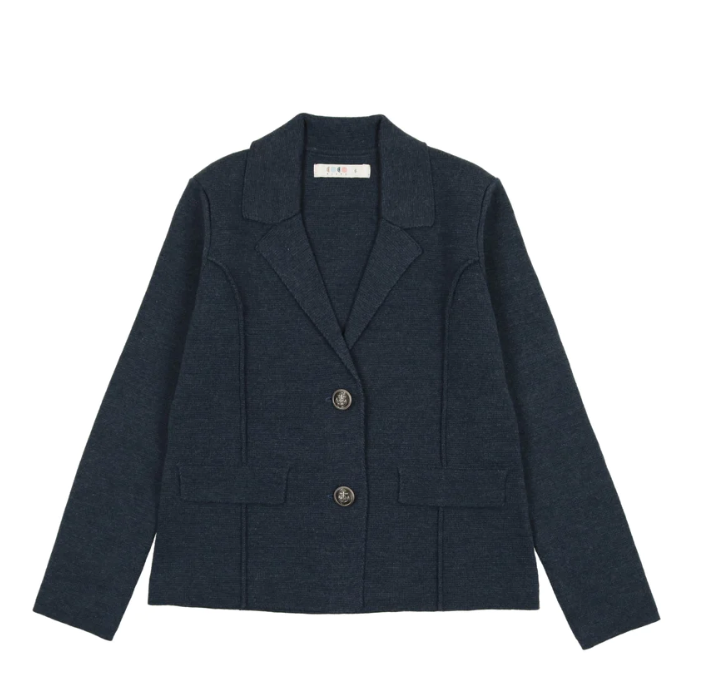 COCO BLANC KNIT BLAZER AW23 NAVY JACKET WITH SILVER SAILOR BUTTONS(3-14Y)