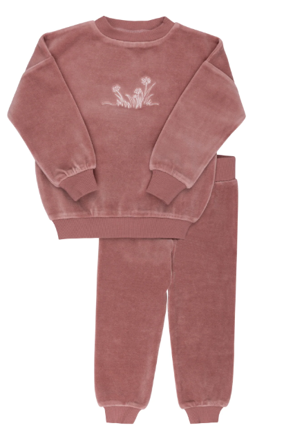 ELY & CO VELOUR EMB FLOWER LOUNGE SET (9M-8Y)
