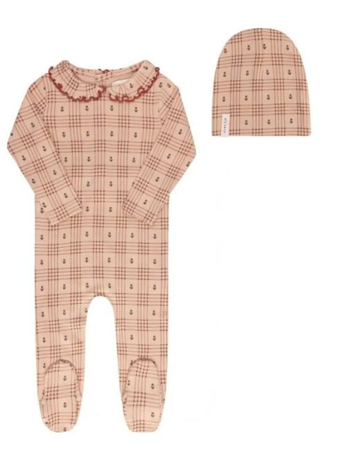 ELY & CO FLORAL PLAID FOOTIE W/BEANIE (3M-9M)