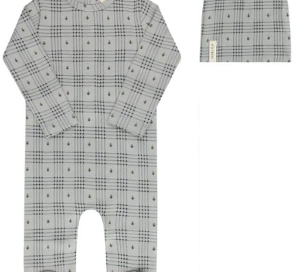 ELY & CO FLORAL PLAID FOOTIE W/BEANIE (3M-9M)