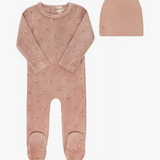 ELY & CO VELOUR EMB FLORAL FOOTIE W/BEANIE(3M-9M)