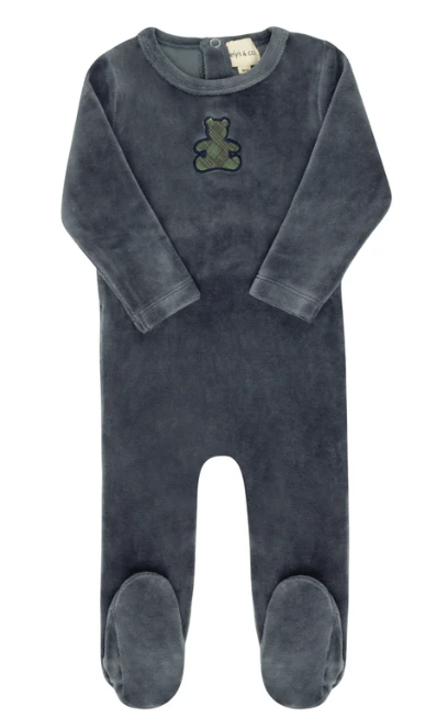 ELY & CO VELOUR PLAID BEAR FOOTIE (3M-18M)