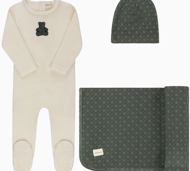 ELY & CO VELOUR PLAID BEAR TAKE ME HOME SET (3M-6M) - Klade Children's Boutique