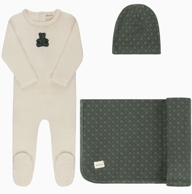 ELY & CO VELOUR PLAID BEAR TAKE ME HOME SET (3M-6M)