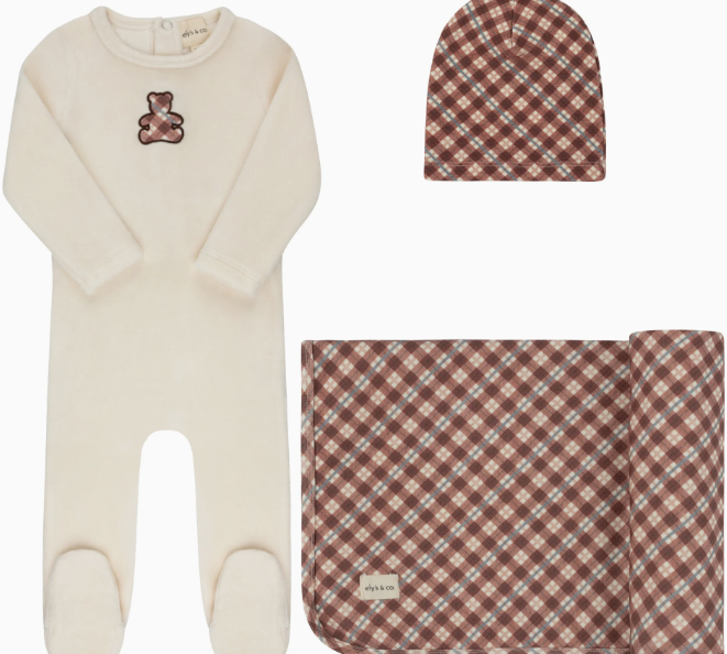 ELY & CO VELOUR PLAID BEAR TAKE ME HOME SET (3M-6M) - Klade Children's Boutique