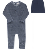 ELY & CO VELOUR STRIPE FOOTIE W/BONNET (3M-9M)