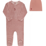 ELY & CO VELOUR STRIPE FOOTIE W/BONNET (3M-9M)