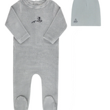 ELY & CO VELOUR STRIPE FOOTIE W/BONNET (3M-9M)