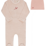 ELY & CO VELOUR STRIPE FOOTIE W/BONNET (3M-9M)
