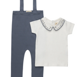 ELY & CO FLORAL EMB COLLAR ONESIE W/OVERALLS (6M-24M)