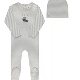 ELY & CO FLORAL STRIPE FOOTIE W/BEANIE (3M-9M)