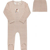 ELY & CO OWL GINGHAM FOOTIE W/BEANIE (1M-9M)