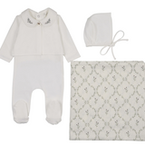 PELUCHE FOOTIE CARDI SET W/EMB COLLAR (1M-6M)