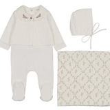 PELUCHE FOOTIE CARDI SET W/EMB COLLAR (1M-6M)