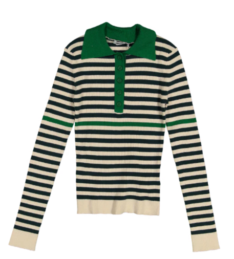 INDEE ROSEWELL FINE RIBBED KNITTED STRIPED POLO PULLOVER(10-L)