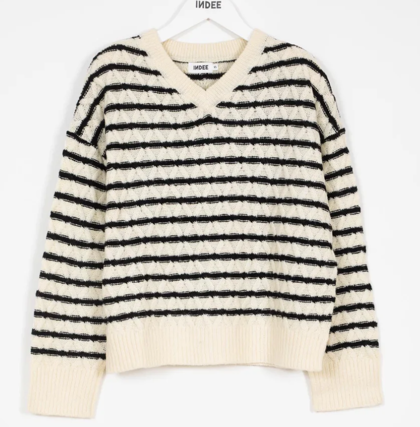 INDEE V NECK ABEL STRIPED PULLOVER(10-L)