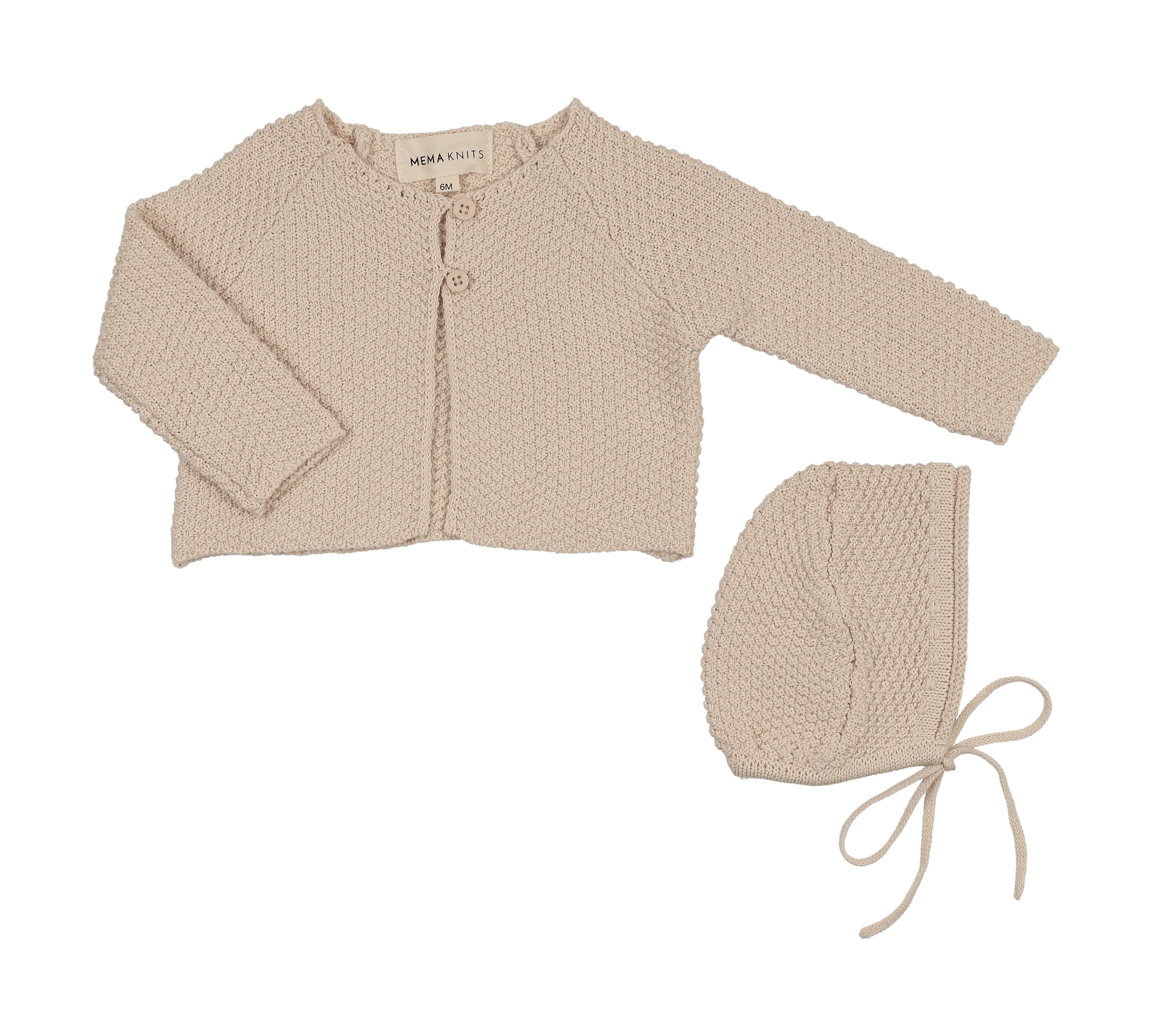 MEMA KNITS WAFFLE KNIT CARDIGAN & BONNET (3M-12M)