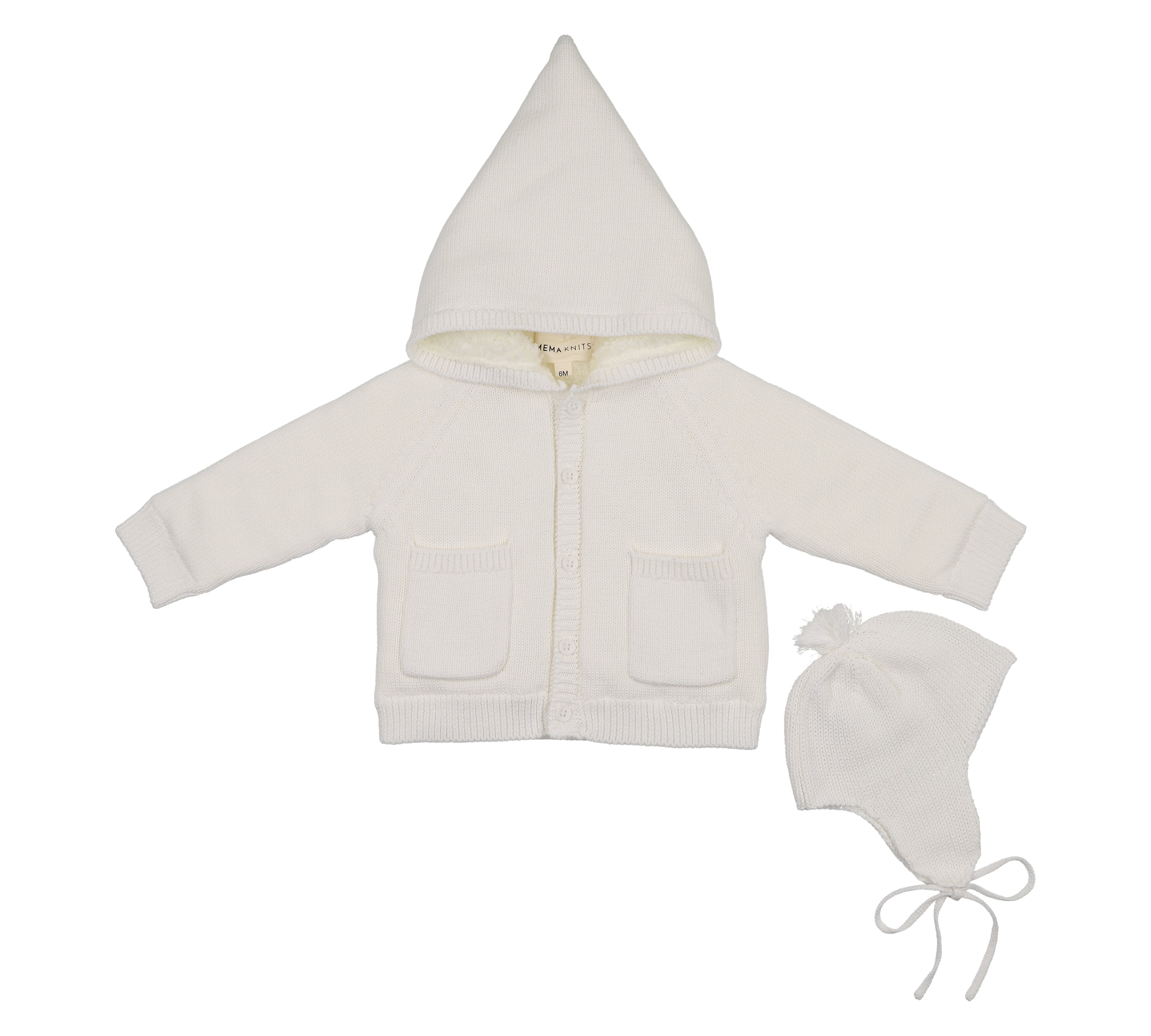 MEMA KNITS HOODED KNIT SWEATER & BONNET(3M-12M)