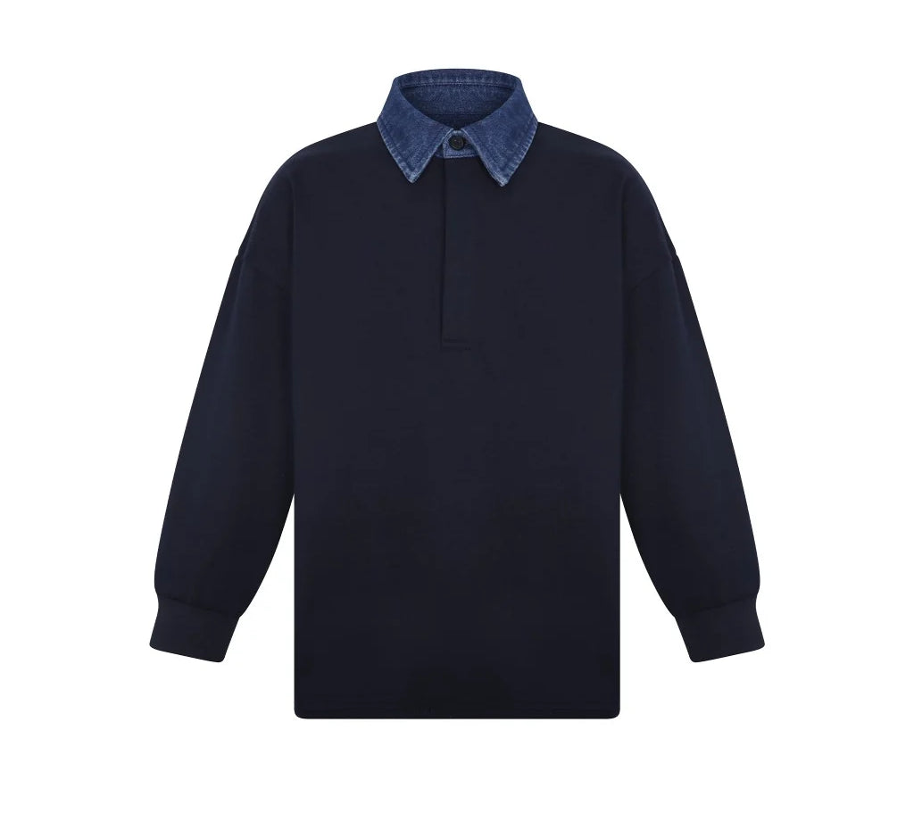 LITTLE PARNI BOYS DENIM COLLAR POLO (3-16Y)
