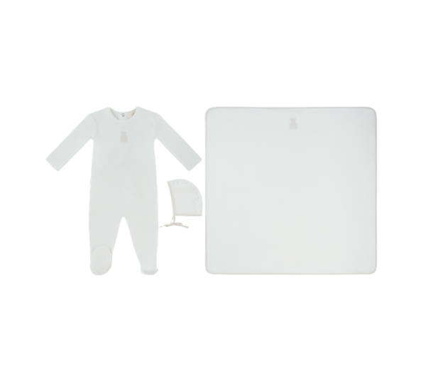 KIPP BABY PETIT OURS FOOTIE HAT & BLANKET (3M-6M)