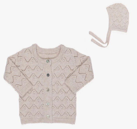 KIPP CHUNKY CARDIGAN & BONNET SET(3M-6M)