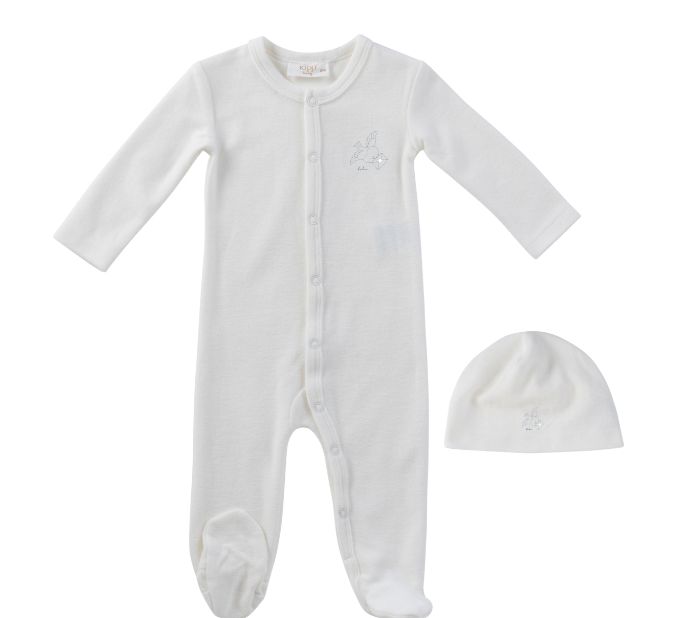 KIPP FEATHERS TERRY STRETCHIE W/HAT (3M-9M) - Klade Children's Boutique