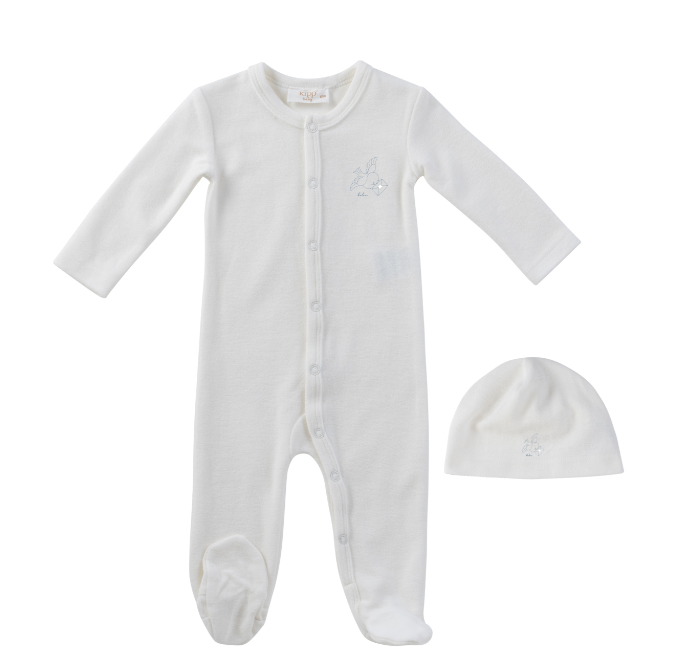 KIPP FEATHERS TERRY STRETCHIE W/HAT (3M-9M) - Klade Children's Boutique