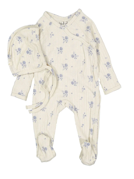 LADIDA BUD PRINT WRAP TIE FOOTIE W/HAT (6M-9M)