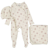 LADIDA BUD PRINT WRAP TIE W/HAT & BLANKET(3M-6M)