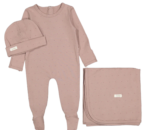 LADIDA HEART STRETCHIE W HAT & BLANKET(3M-6M) - Klade Children's Boutique