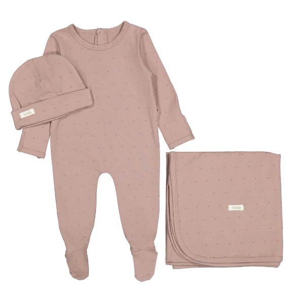 LADIDA HEART STRETCHIE W HAT & BLANKET(3M-6M) - Klade Children's Boutique
