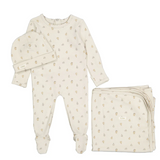 LADIDA PEAR PRINT STRETCHIE W/HAT & BLANKET(3M-6M)