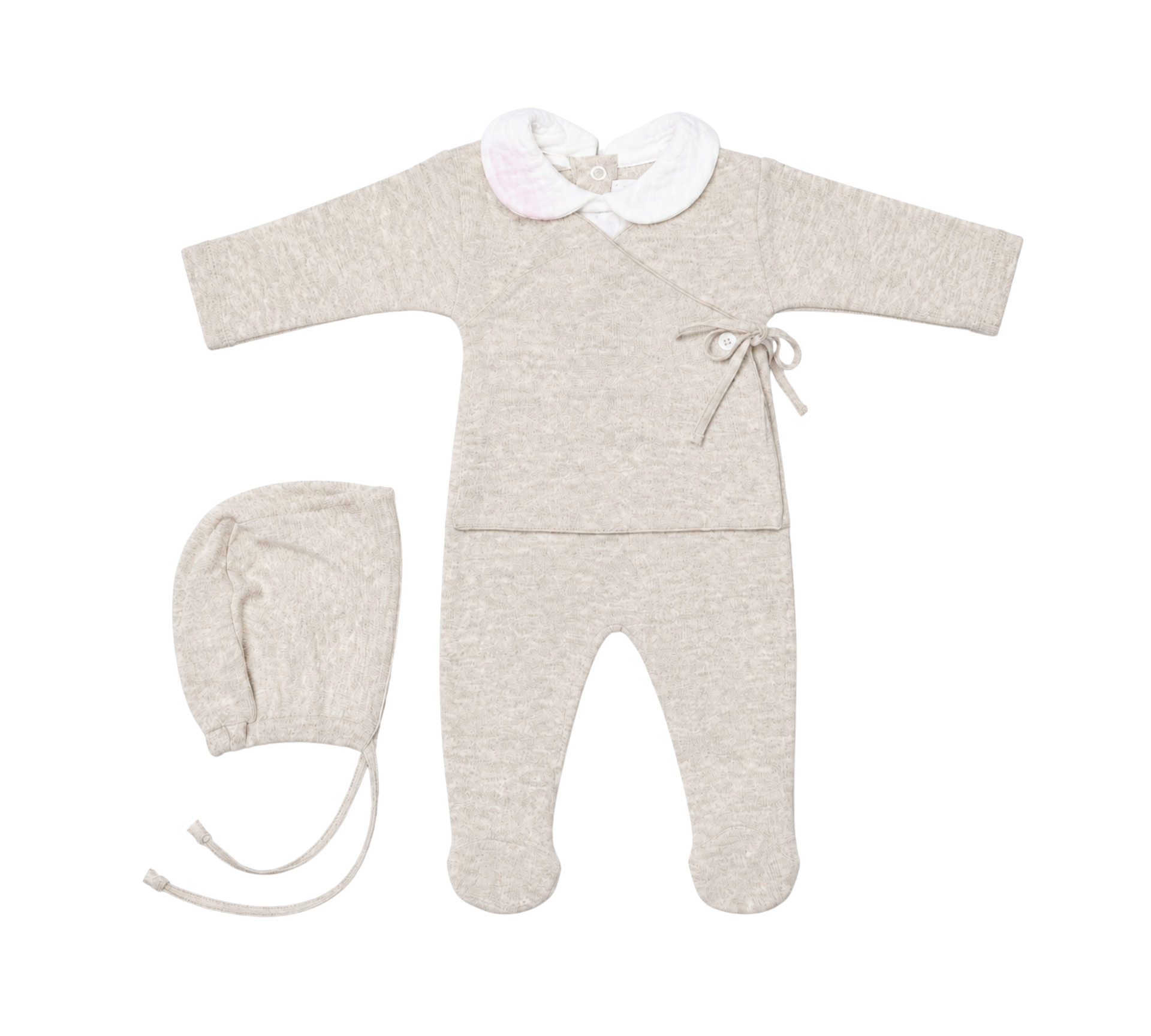 LATTE BABY WRAP ONESIE PETERPAN COLLAR W/BONNET(3M-6M)