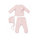 LATTE BABY WRAP TOP FOOTED PANTS & BONNET (3M-6M)