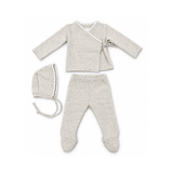 LATTE BABY WRAP TOP FOOTED PANTS & BONNET (3M-6M)