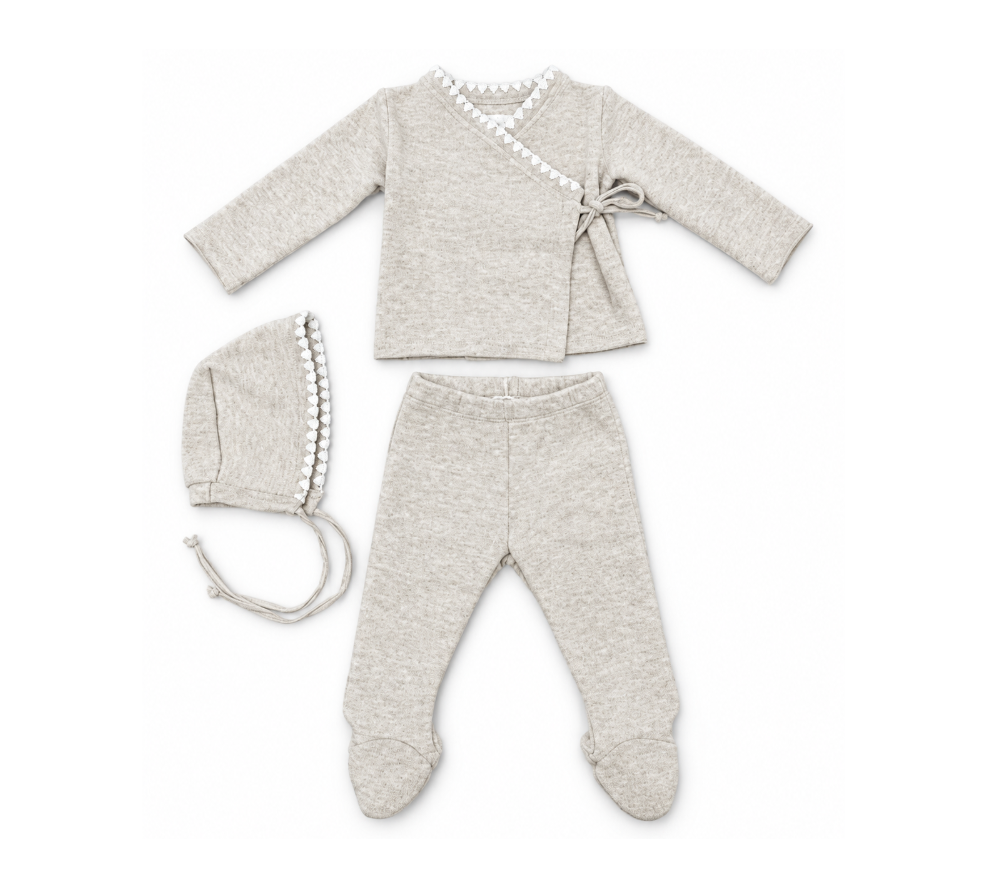 LATTE BABY WRAP TOP FOOTED PANTS & BONNET (3M-6M)