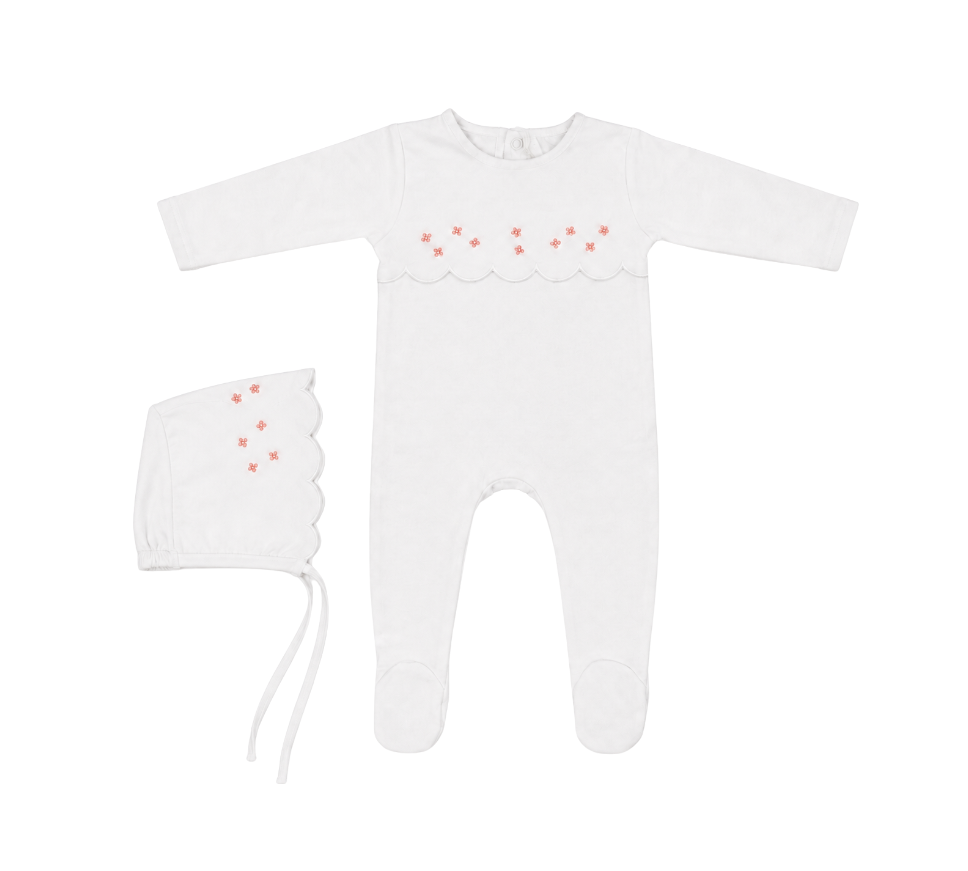 LATTE BABY SCALLOP ONESIE W/BONNET (3M-6M)