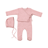 LATTE BABY WRAP ONESIE WITH BUTTON W/HAT (3M-6M)