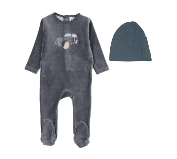 LILETTE STITCHED GRAPHIC VELOUR FOOTIE SET (3M-6M)