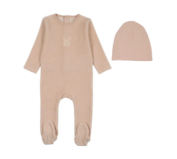 LILETTE VELOUR GINGHAM BUNNY FOOTIE SET (3M-6M)