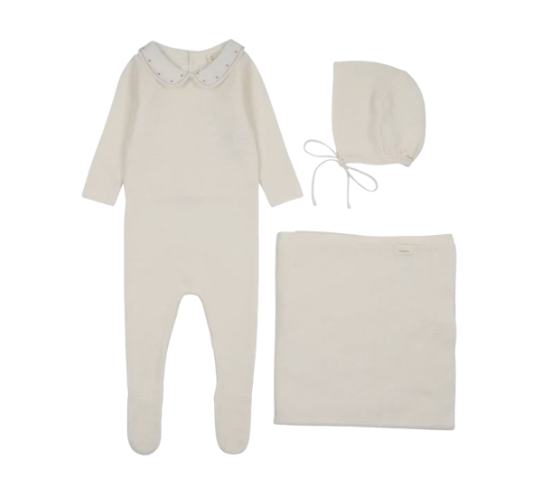 LILETTE EMBROIDERED KNIT COLLAR LAYETTE SET (3M-6M)