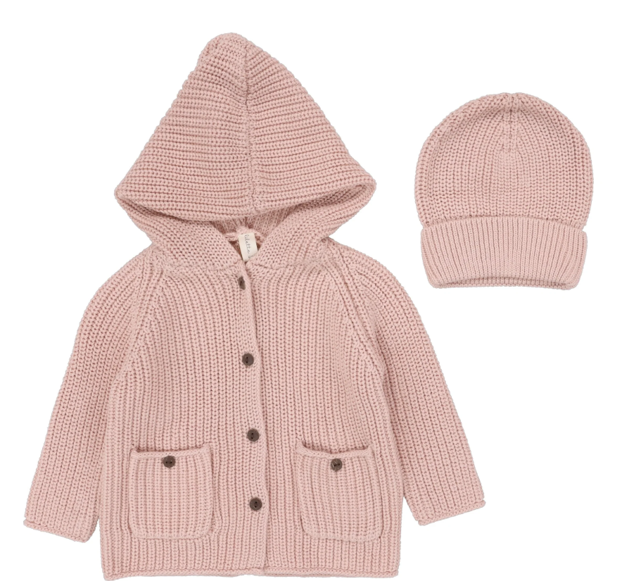 LIL LEGS CHUNKY KNIT JACKET W/BEANIE(3M-36M)