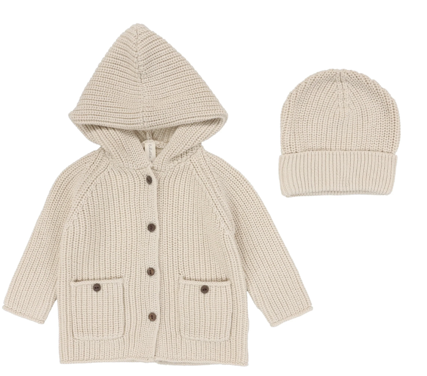 LIL LEGS CHUNKY KNIT JACKET W/BEANIE(3M-36M)