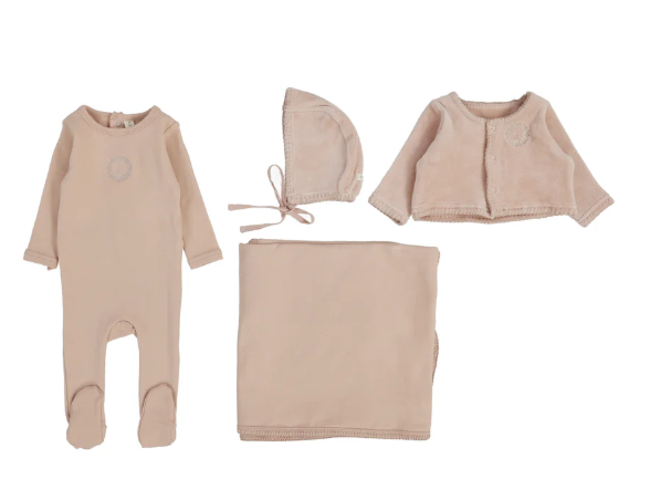 LILETTE VELOUR CARDI LAYETTE SET (NB-6M) - Klade Children's Boutique