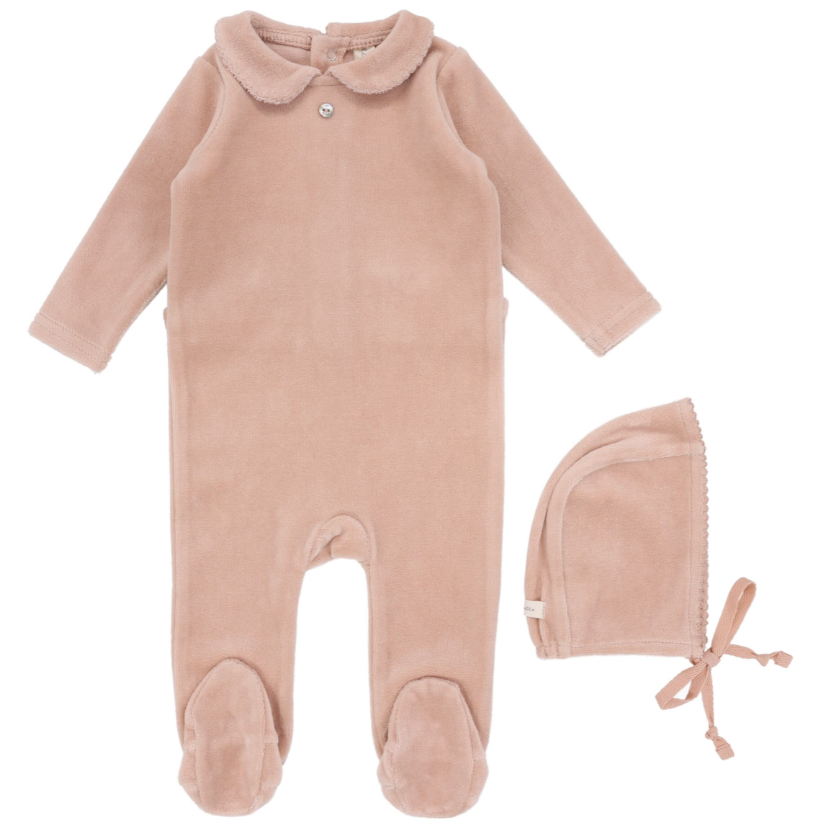 LIL LEGS VELOUR COLLAR FOOTIE SET (NB-6M)